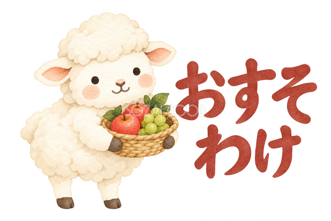 「おすそわけ」の文字と羊 「おすそわけ」の文字と羊