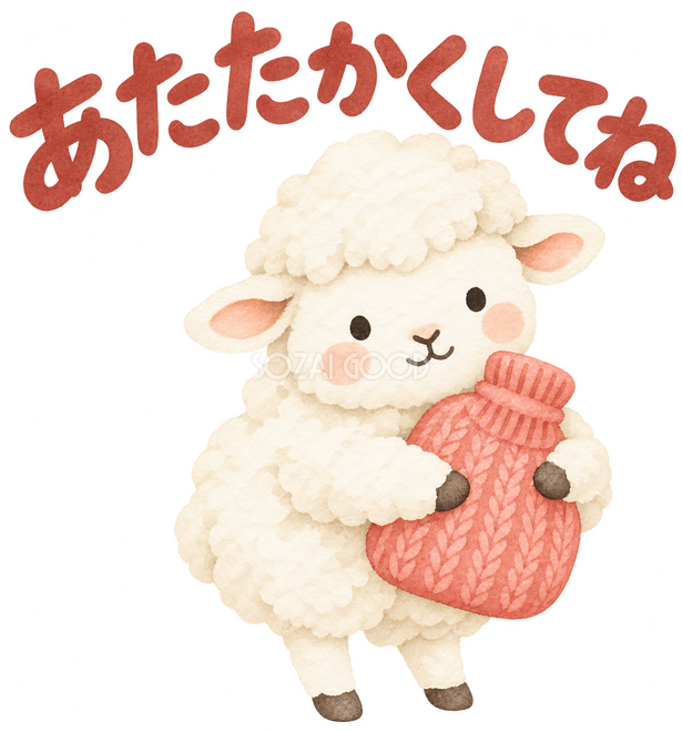 「あたたかくしてね」の文字と羊 「あたたかくしてね」の文字と羊