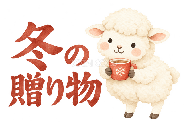 「冬の贈り物」の文字と羊