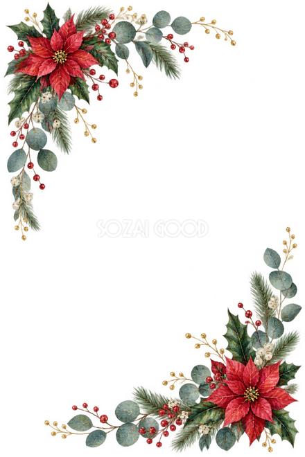 赤い花とユーカリの対角飾りの縦長フレーム 赤い花とユーカリの対角飾りの縦長フレーム