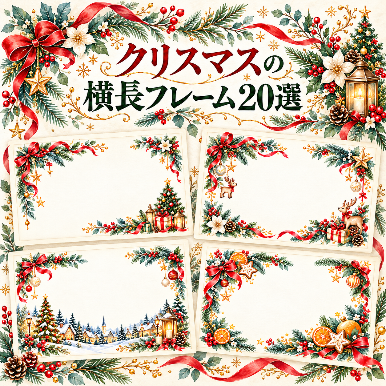 クリスマスの横長フレーム20選｜おしゃれな無料イラスト素材 113234に写真・文字を入れる