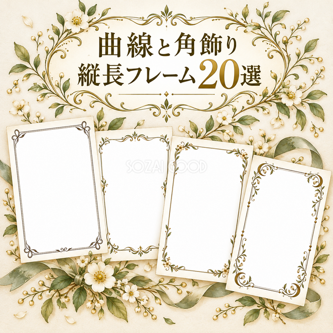 曲線と角飾りの縦長フレーム20選