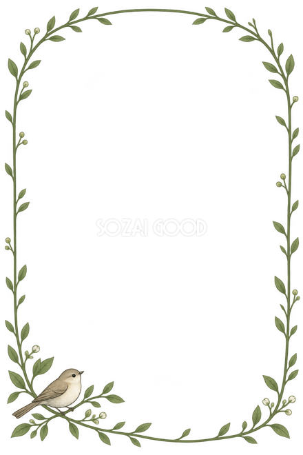 左下の小枝に小鳥・小鳥と小枝の縦長フレーム 左下の小枝に小鳥・小鳥と小枝の縦長フレーム