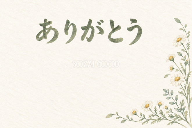 カモミールと小葉の「ありがとう」お礼カード カモミールと小葉の「ありがとう」お礼カード