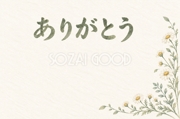 カモミールと小葉の「ありがとう」お礼カード｜無料イラスト素材 113849