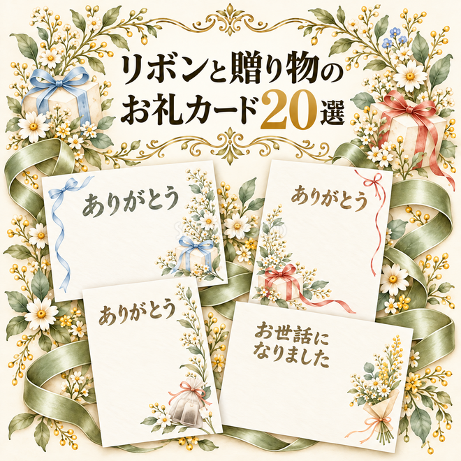 リボンと贈り物のお礼カード20選 リボンと贈り物のお礼カード20選