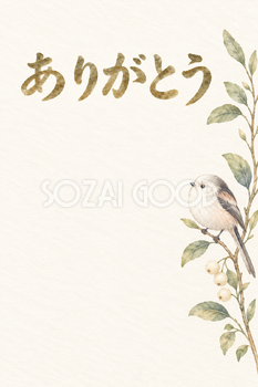 シマエナガと白い実の「ありがとう」お礼カード｜無料イラスト素材 113890