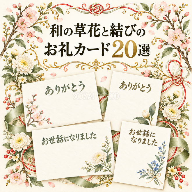 和の草花と結びのお礼カード20選 和の草花と結びのお礼カード20選