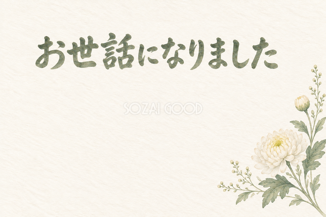 白い菊の小枝の「お世話になりました」お礼カード 白い菊の小枝の「お世話になりました」お礼カード
