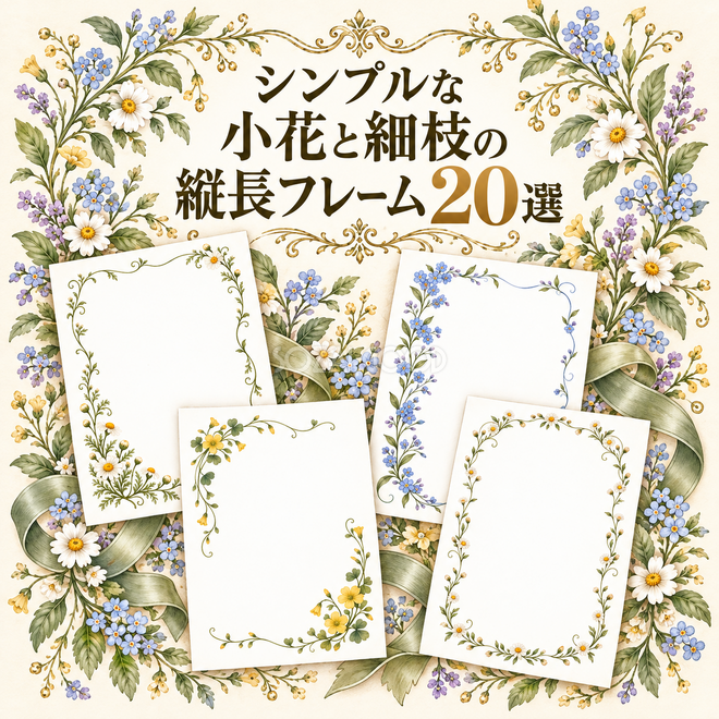 小花と細枝の縦長フレーム20選