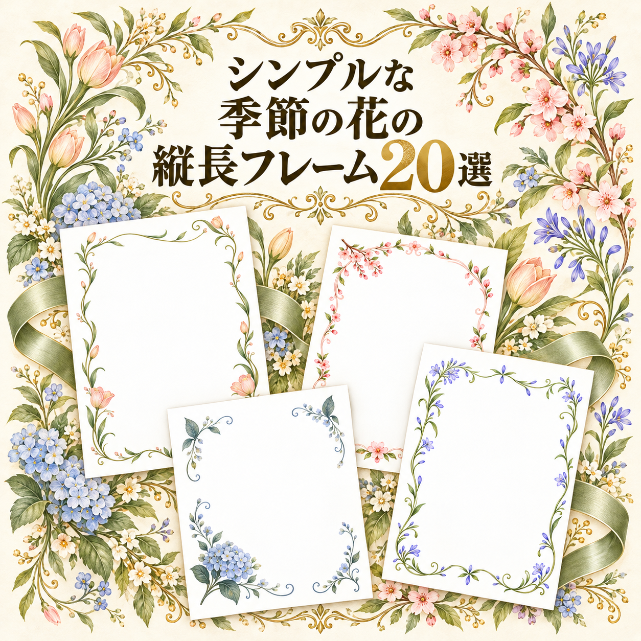 季節の花の縦長フレーム20選｜無料イラスト素材 113990に写真・文字を入れる