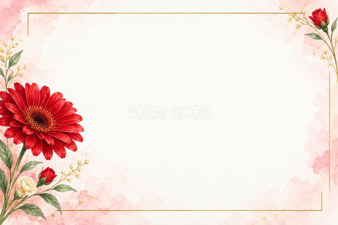 赤のガーベラと対角の花飾りの横長カード