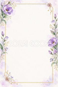 古希・喜寿祝いに｜紫のトルコキキョウと両側の花飾りの縦長カード・無料イラスト素材 114086