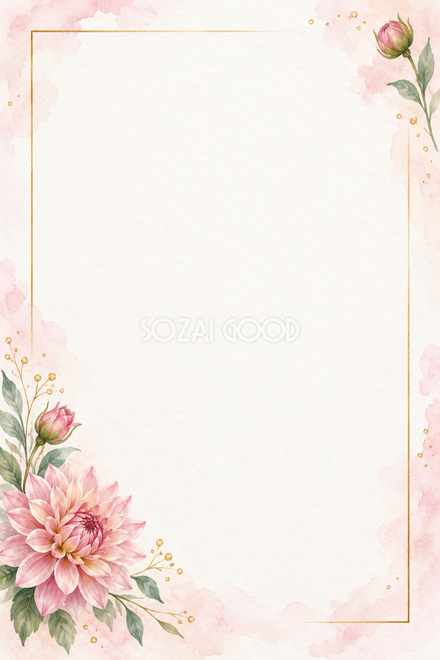 ピンクのダリアと対角の花飾りの縦長カード ピンクのダリアと対角の花飾りの縦長カード