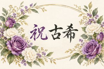 祝 古希・花の横長カード