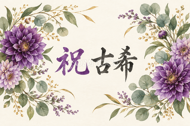 祝 古希・花の横長カード