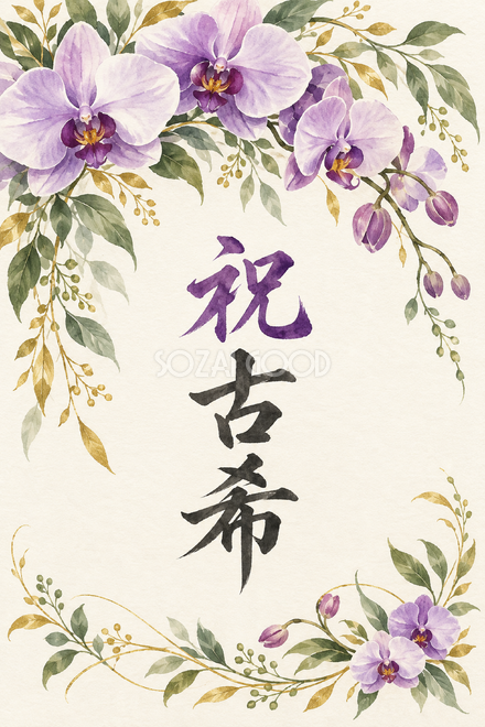 祝 古希・花の縦長カード 祝 古希・花の縦長カード