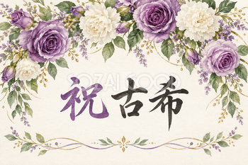 祝 古希・花の横長カード