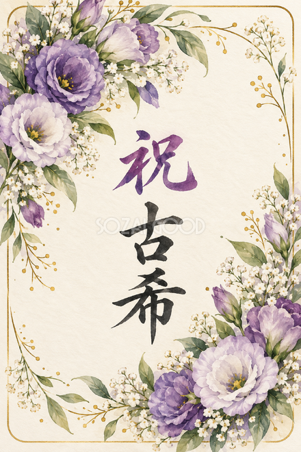 祝 古希・花の縦長カード 祝 古希・花の縦長カード