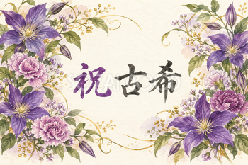 祝 古希・花の横長カード