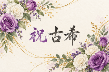 祝 古希・花の横長カード