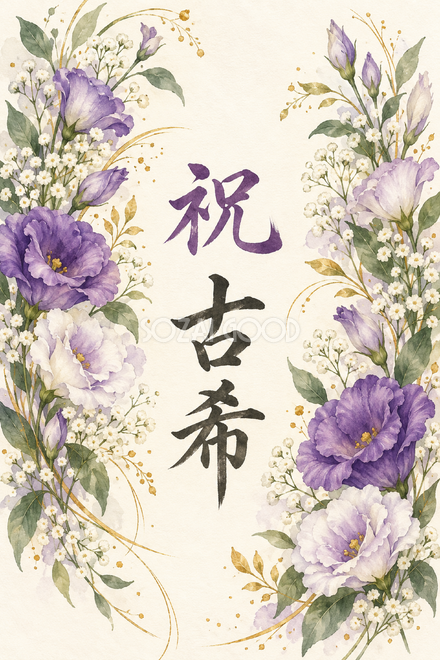 祝 古希・花の縦長カード 祝 古希・花の縦長カード