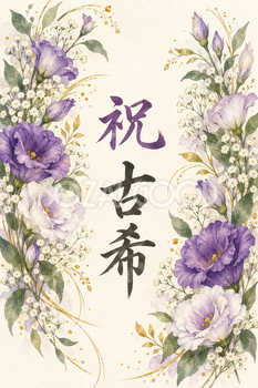祝 古希・花の縦長カード