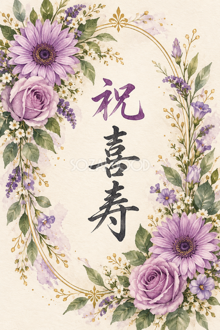 祝 喜寿・花の縦長カード 祝 喜寿・花の縦長カード
