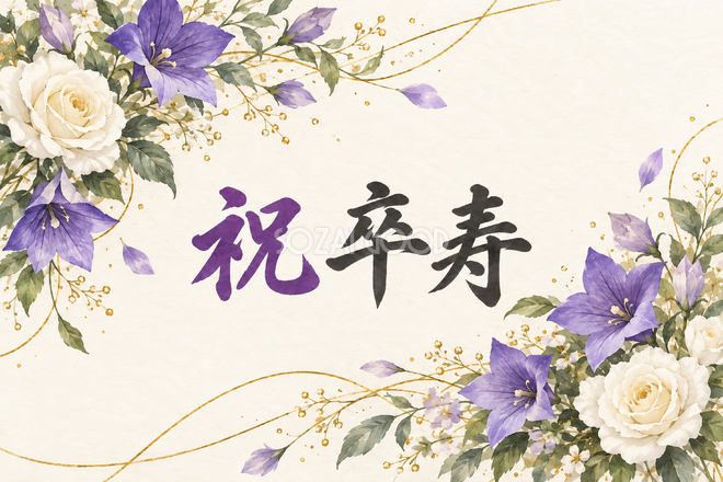 祝 卒寿・花の横長カード
