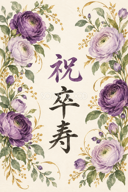 祝 卒寿・花の縦長カード