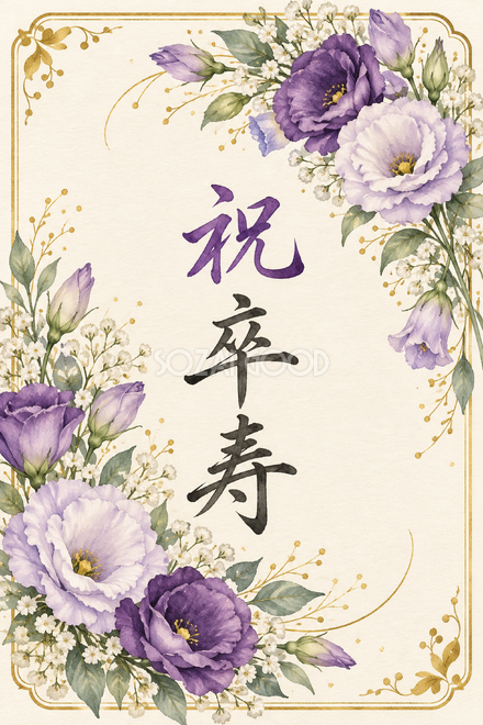 祝 卒寿・花の縦長カード 祝 卒寿・花の縦長カード