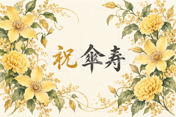 祝 傘寿・花の横長カード