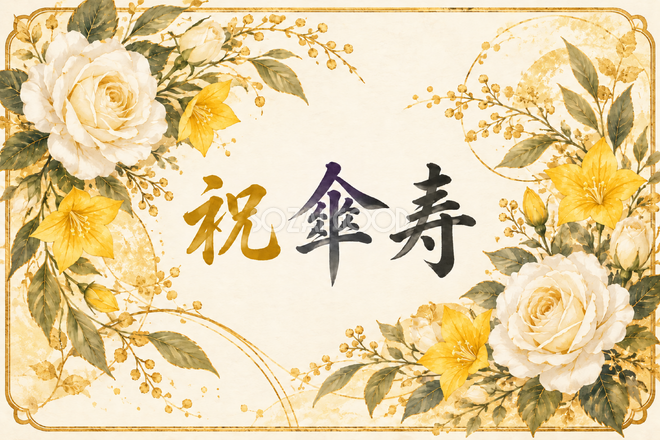 祝 傘寿・花の横長カード