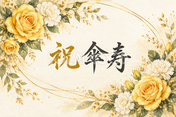 祝 傘寿・花の横長カード