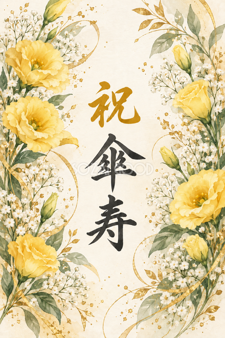 祝 傘寿・花の縦長カード