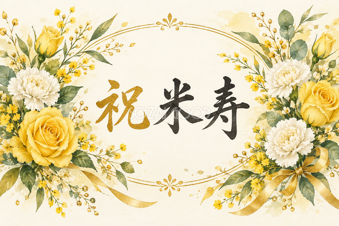 祝 米寿・花の横長カード