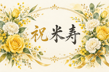 祝 米寿・花の横長カード