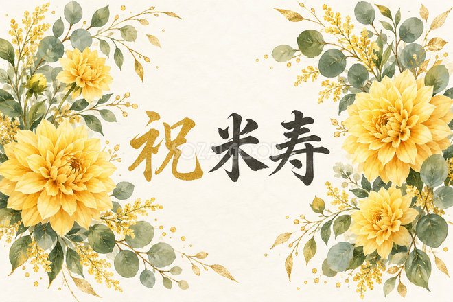 祝 米寿・花の横長カード 祝 米寿・花の横長カード