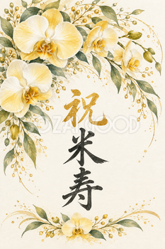 祝 米寿・花の縦長カード