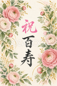 祝 百寿・花の縦長カード