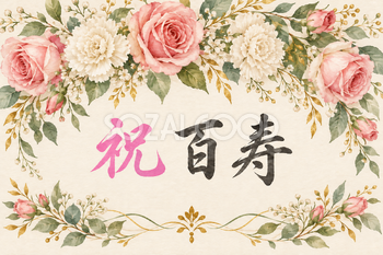 祝 百寿・花の横長カード
