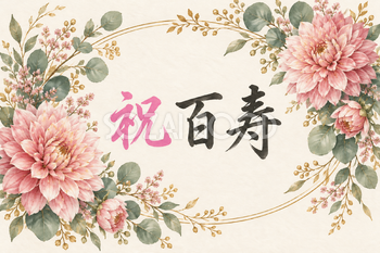 祝 百寿・花の横長カード