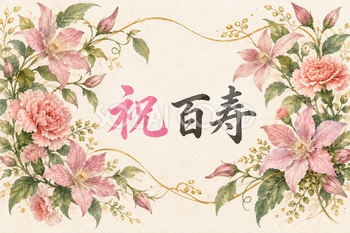 祝 百寿・花の横長カード