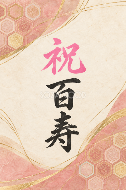 祝 百寿・亀甲の和柄の縦長カード