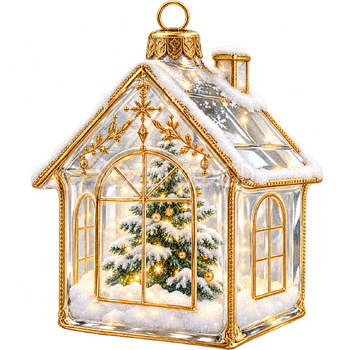冬の景色を入れたガラスの家｜大人のおしゃれなクリスマス無料イラスト素材 114271
