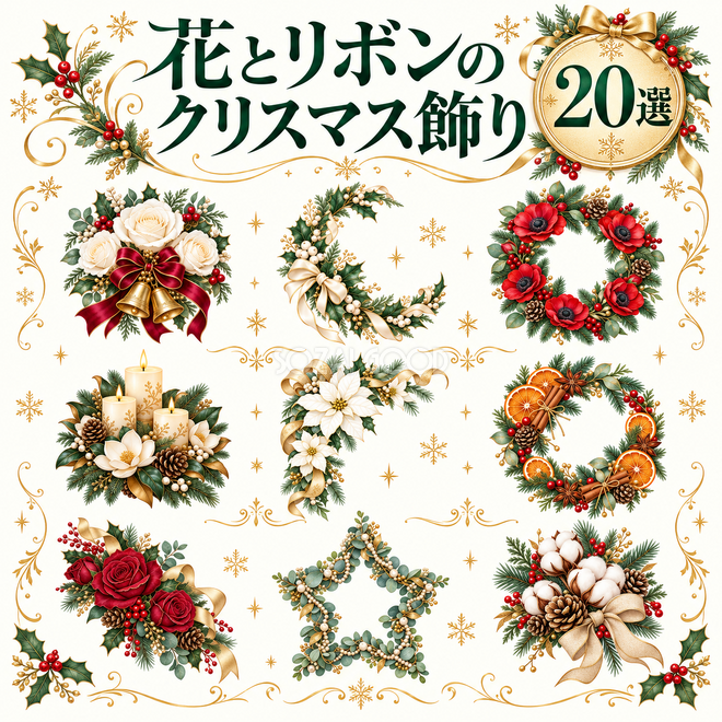 花とリボンのクリスマス飾り20選 花とリボンのクリスマス飾り20選