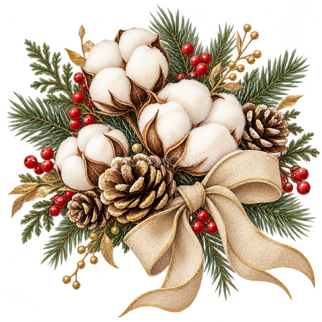 コットンと木の実のクリスマス飾り コットンと木の実のクリスマス飾り