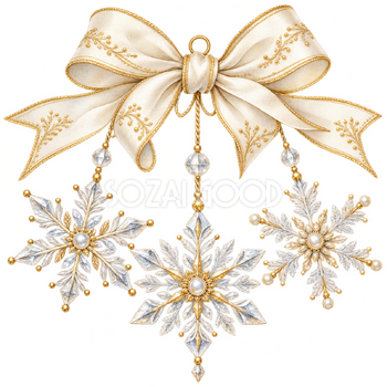 雪の結晶と白いリボン｜大人のおしゃれなクリスマス無料イラスト素材 114308