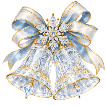 氷のベルと雪の結晶｜大人のおしゃれなクリスマス無料イラスト素材 114310