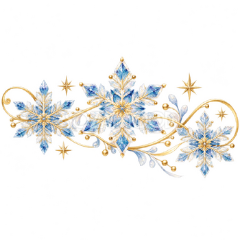 雪の結晶と光の横飾り｜大人のおしゃれなクリスマス無料イラスト素材 114311